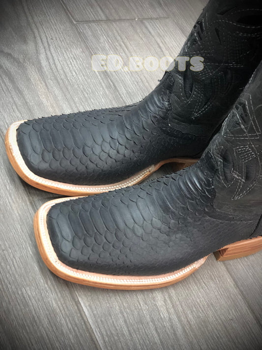 Men’s mate black python boots by EDboots
