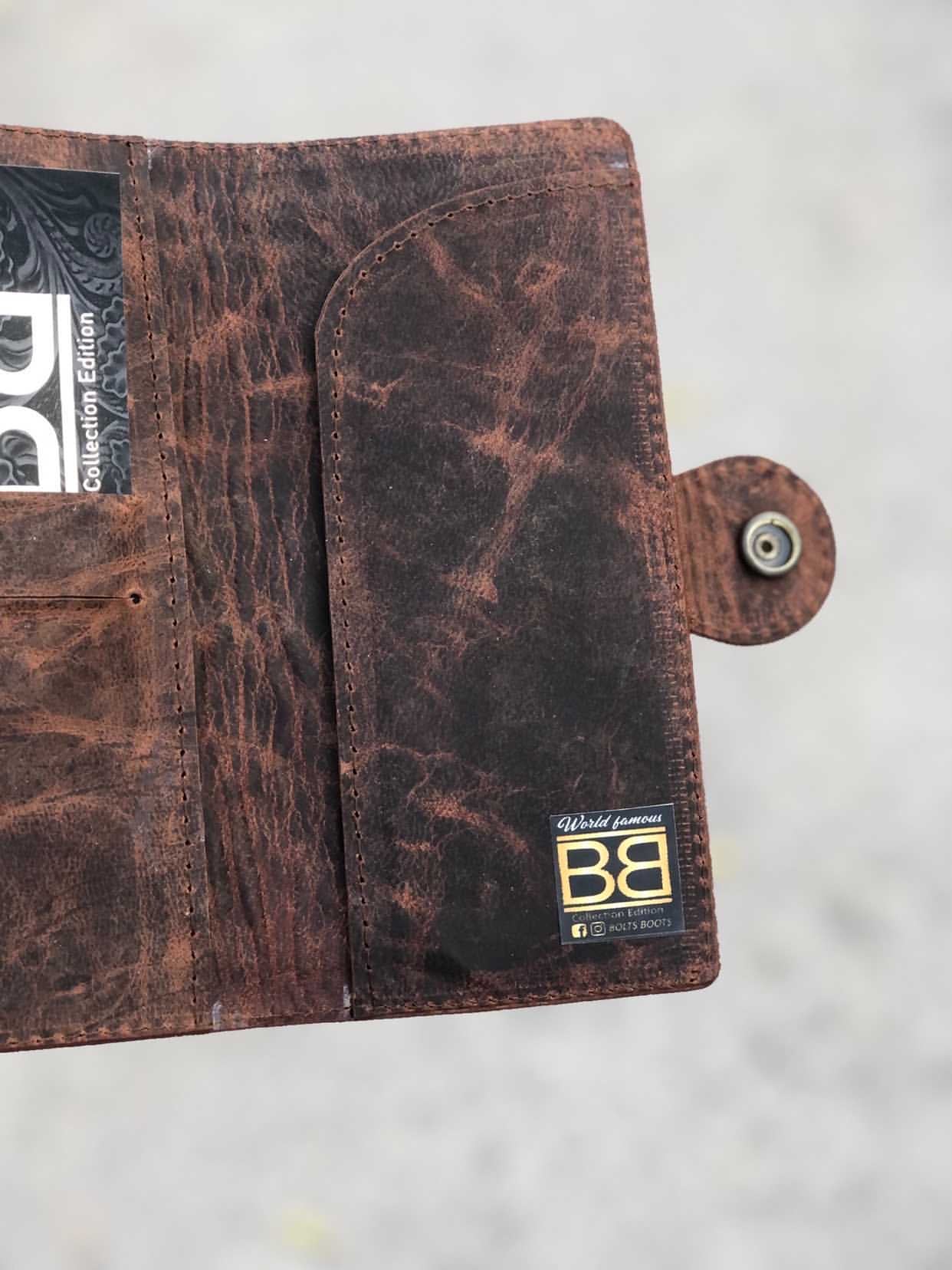 Mahogany California handtooled wallet by Boltsbootsbrand